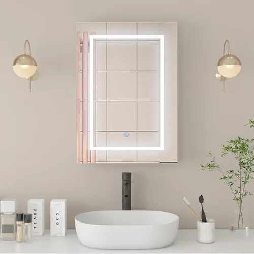 Botiquín iluminado con espejo, botiquines LED montados en la pared, modo memoria de 3 colores, atenuador, espejo de gabinete de medicina de baño de