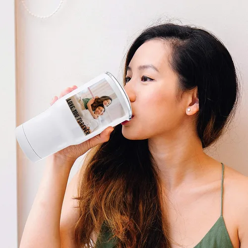 Miniatura 2 de Vaso de fotos personalizado con tapa a prueba de salpicaduras, 30 onzas, regalos de fotos para ella y él - Taza de café de viaje aislada impresa