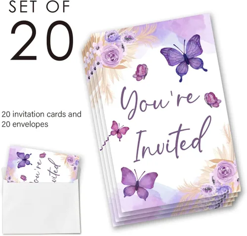 Miniatura 5 de EUDOSI Juego de 20 invitaciones para baby shower de mariposa con sobres, una pequeña mariposa está en camino, tarjetas de invitación de baby shower