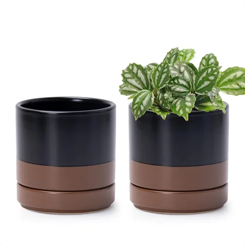 Miniatura 20 de D'vine Dev - Juego de 2 macetas de plantas de 3.5 pulgadas, maceta de cerámica para plantas con agujero de drenaje y platillo, negra, 94-V-A-2