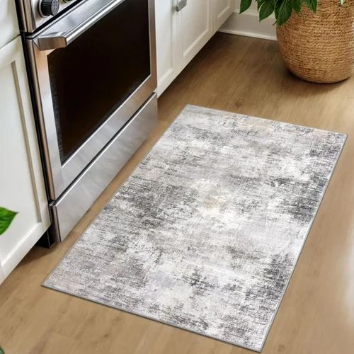 Miniatura 8 de IOHOUZE Alfombra pequeña abstracta de 2 x 3 pies, alfombra de entrada lavable para entrada interior, alfombras con respaldo de goma, alfombra gris
