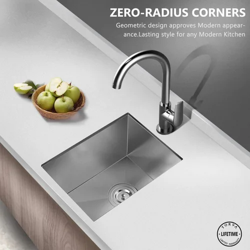 Miniatura 4 de TORVA Fregadero de Montaje Bajo para Cocina de 17 x 19 Pulgadas, Fregadero de Barra de Acero Inoxidable 304 Premium - 9 Pulgadas de Profundidad