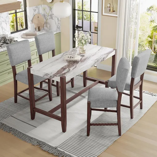 Miniatura 26 de JIVOIT Juego de mesa de comedor de 3 piezas con altura de mostrador, juego de comedor de madera maciza con 2 taburetes tapizados, mesa de comedor