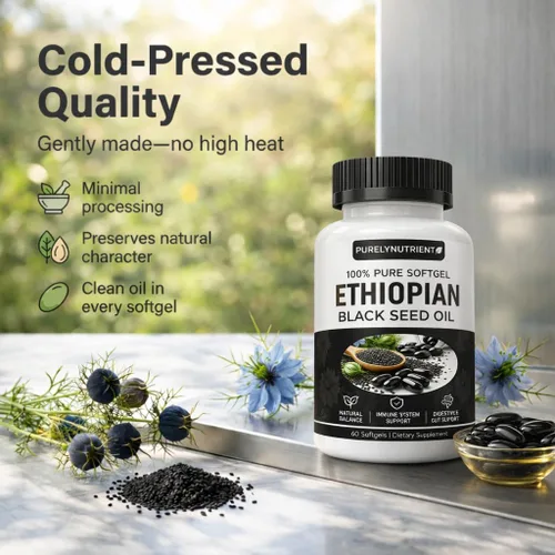 Miniatura 4 de Cápsulas blandas de aceite de semilla negra etíope Aceite de semilla negra etíope orgánico prensado en frío 4.64% timoquinona Sin OMG, sin