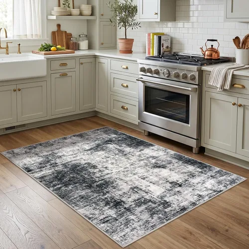 Miniatura 396 de IOHOUZE Alfombra abstracta lavable de 3 x 12 pies para pasillos, antideslizante para cocina, camino de entrada de lana sintética para interiores