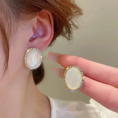 Miniatura 2 de Vcagirest Aretes de perlas ovaladas de diamantes brillantes para mujer