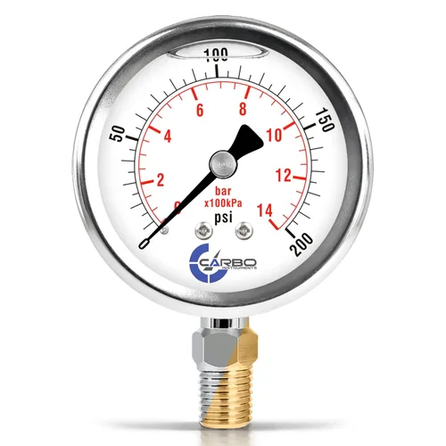 Miniatura 11 de Medidor de presión relleno de líquido de glicerina de 5000 PSI, dial de 2.5 pulgadas, montaje inferior 1/4 NPT, caja de acero inoxidable 304, piezas