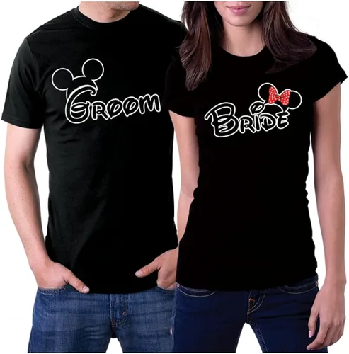 picontshirt Juego de camisas a juego para novio y novia recién casados, Negro -
