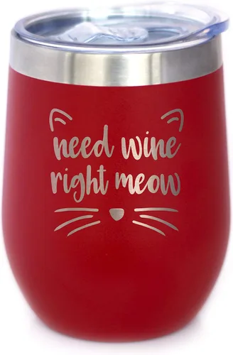 Miniatura 8 de Need Wine Right Meow - Vaso de vino de gato con tapa deslizante, vaso aislado de acero inoxidable sin tallo, regalos divertidos y bonitos