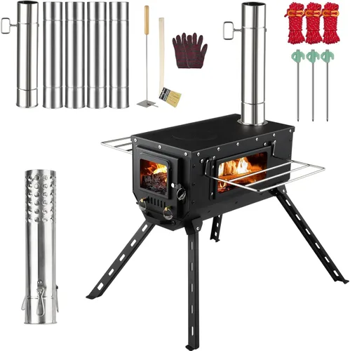 Estufa de Tienda AVOFOREST Estufa de Leña con Pies Altos, Estufa de Tienda Caliente Portátil con 6 Tubos de Chimenea de Acero Inoxidable para