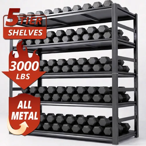 Miniatura 3 de Estantería de metal para garaje, estantes de almacenamiento de acero resistente, capacidad de 3000 libras, estante de metal ajustable de 5 niveles