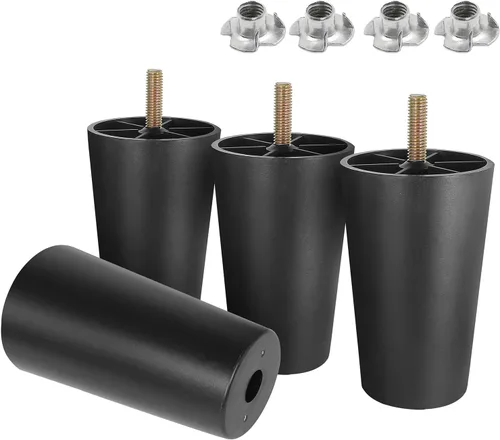 Miniatura 13 de Pernos de rosca métrica M8-1.25, patas de plástico para muebles de 2.4 pulgadas, patas de sofá redondas negras cónicas con tuercas en T, repuesto