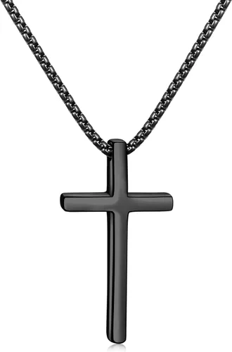 Miniatura 19 de Fiusem Collar con Cruz para Hombre, Collares con Cruz de Hombres en Plata/Oro/Negro con Cadena de Cruz de 2.5mm y Colgante de Cruz de Acero