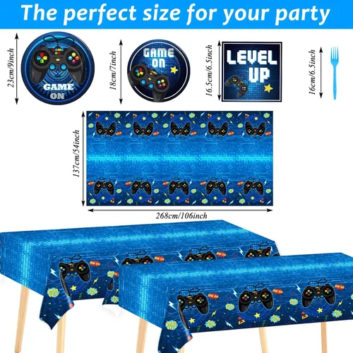 Miniatura 3 de Juego de suministros para fiesta de videojuegos, vajilla para 24 invitados, platos para fiesta de cumpleaños temática de juegos, decoración