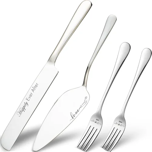 Miniatura 9 de Juego de cuchillo y servidor para pastel de boda, juego de corte de pasteles para boda, tenedores de pastel y cortador de pasteles para cumpleaños