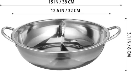 Miniatura 3 de Olla caliente de acero inoxidable con divisor de 12.20 pulgadas de doble cara para inducción Shabu Shabu y estufa de gas, olla doméstica para cocina