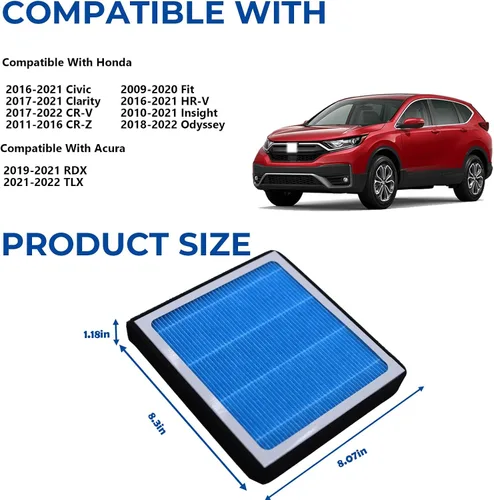Miniatura 2 de Filtro de aire de cabina CF11182 con carbón activado para Honda Civic, Clarity, CR-V CRV, CR-Z CRZ, Fit, HR-V HRV, Insight, Odyssey y Acura RDX, TLX