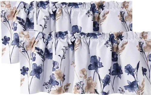 Miniatura 18 de H.VERSAILTEX Cenefas de cortina 100% opacas para ventanas de cocina, juego de 2 paneles de Cattleya con estampado floral Leah con aislamiento