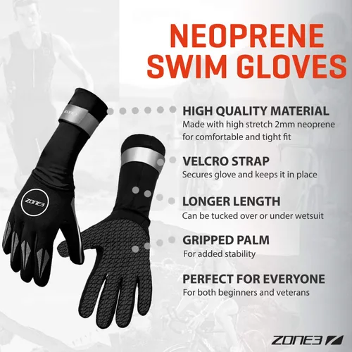 Miniatura 3 de ZONE3 Guantes de natación de neopreno Negro/Plateado Reflectante