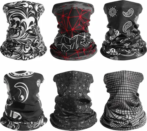 Miniatura 12 de Awumbuk Polaina para el cuello para hombres y mujeres, paquete de 6 máscaras faciales transpirables para protección solar UV bandana bufanda