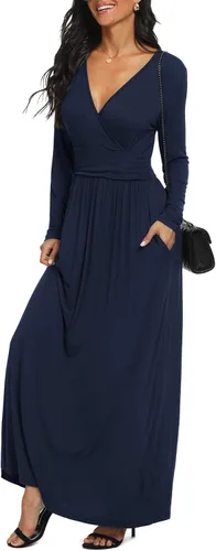 Miniatura 3 de LILBETTER - Maxi vestido casual, de manga larga, cuello en V, holgado, liso y largo para mujer