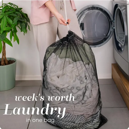 Miniatura 3 de Bolsa de lavandería de malla XL de Handy Laundry - Duradera, lavable a máquina con cierre de cordón seguro - Perfecta para dormitorios Negro
