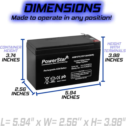 Miniatura 5 de PowerStar PS-1290 Batería 12V 7.5AH 12 Voltios 7.5 Amp 6-DW-9 CP1290 HR9-12 NUEVO