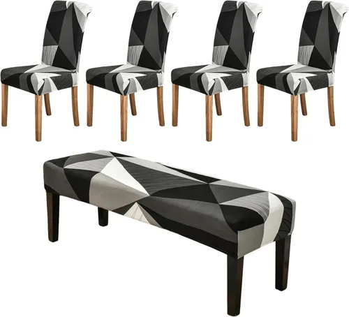 Miniatura 21 de CRFATOP 4 Piezas de Fundas Elásticas para Silla de Comedor con Funda para Banco Fundas Impresas para Silla de Comedor Fundas para Cojín de Asiento