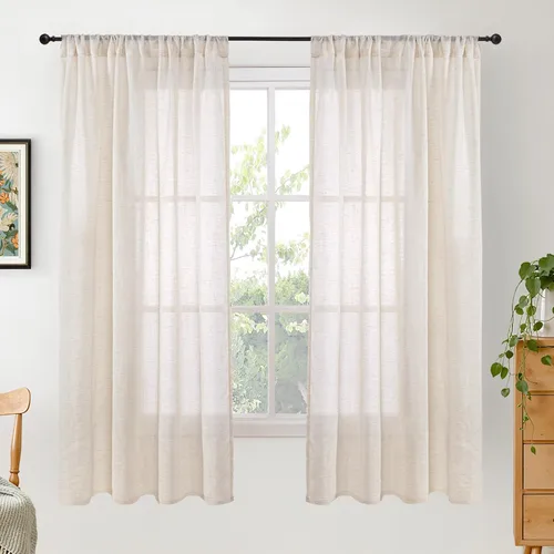 Miniatura 31 de BGment Cortinas de lino café de 30 pulgadas de largo para ventana pequeña, cortinas de media ventana beige semitransparentes ligeras con bolsillo