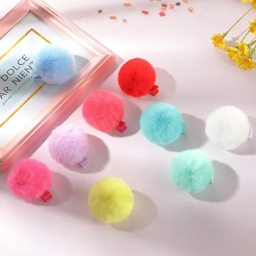 Miniatura 3 de WILLBOND 18 pinzas para el pelo con pompones para niñas de 2 pulgadas, accesorios de pinzas para el pelo de caramelo pastel, lindos pompones