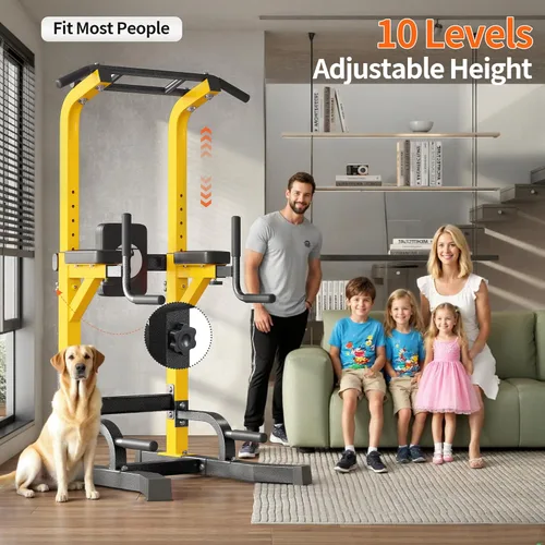 Miniatura 3 de SogesHome Power Tower Pull Up Bar Dip Stand, 10 Adjustable Height Free Standing Assistive Trainer Dip Station, Multi-Function Strength Training