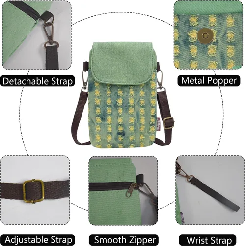 Miniatura 5 de WITERY Monedero pequeño de lona para teléfono celular, hecho a mano, lindo bolso cruzado para teléfono con correa ajustable para el hombro Agujero