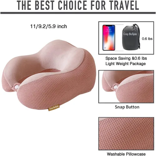 Miniatura 4 de Almohada de viaje – Almohada de cuello para viajes, almohada de apoyo portátil de espuma viscoelástica, cómoda y ligera, paquete rápido