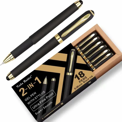 Bolígrafo de tinta de gel, 18 unidades, punta extrafina de 0.015 in, lápiz capacitivo 2 en 1, tinta negra, escritura suave para oficina, negocios,