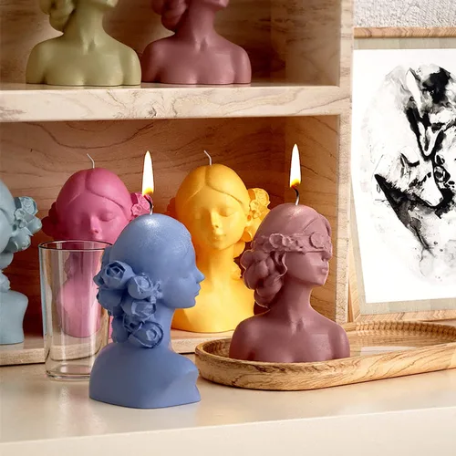 Miniatura 6 de Molde de silicona para velas 3D, moldes de ojos cerrados para niña y niña con los ojos vendados con 2 herramientas extintoras para cera derretida