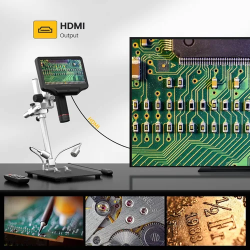 Miniatura 5 de Microscopio digital LM407 Pro HDMI para soldadura con soporte de brazo de pluma de 13 pulgadas, video UHD 2160P, cámara de microscopio electrónico