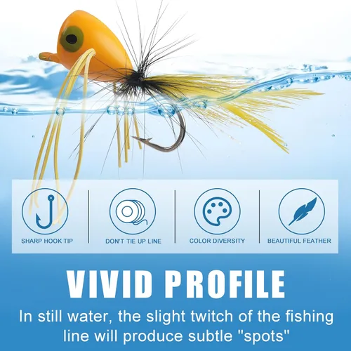 Miniatura 4 de Poppers de pesca con mosca, 12 unidades para pesca con mosca, pesca con mosca, lubina, moscas, trucha, salmón, moscas, insectos, señuelos coloridos
