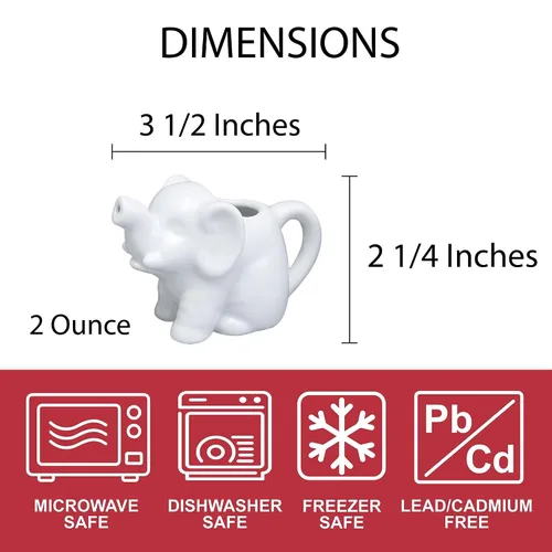 Miniatura 6 de HIC Kitchen Mini crema de elefante con asa, porcelana fina, 2 onzas, para servir leche, crema, jarabe, aderezos y salsas