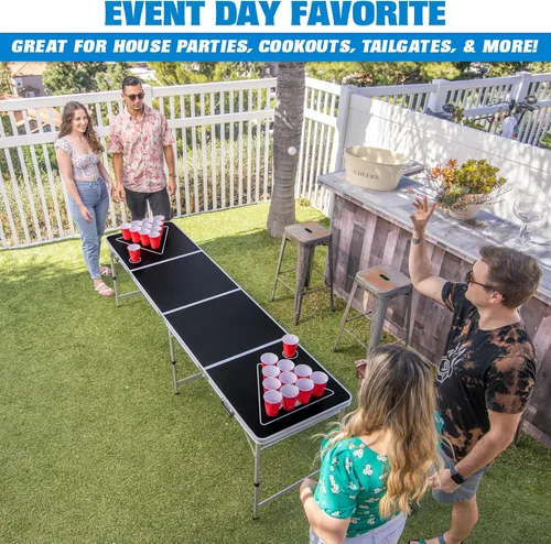 Miniatura 3 de GoPong 8 Foot Portable Beer Pong/Tailgate Tables (Black, Football, American Flag, or Custom Dry Erase)