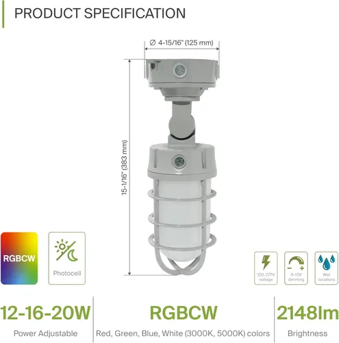 Miniatura 2 de ASD Luz LED de tarro de gelatina hermética al vapor, 12/16/20 W, 120-277 V, IP65 RGBCW, lámpara de pared industrial del anochecer al amanecer, luz
