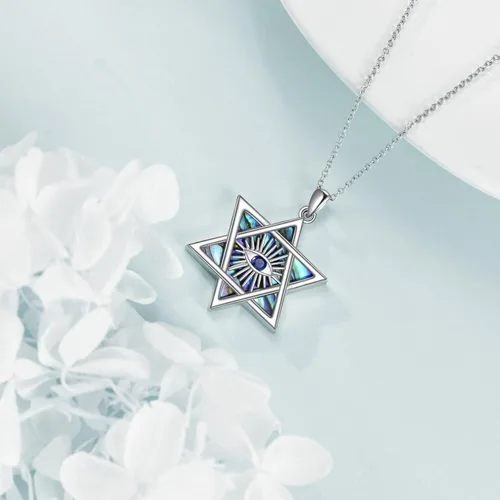 Miniatura 23 de YFN Collar de estrella de David de plata de ley, concha de abulón, árbol de la vida, joyería judía, regalos para mujeres y hombres