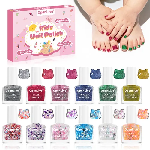 OpenLive Juego de esmaltes de uñas para niños de secado rápido de 12 colores, esmalte de uñas para niños, esmalte de uñas pelable a base de agua
