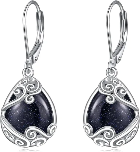 Miniatura 42 de Aretes colgantes con forma de lágrima de filigrana de piedra lunar de plata de ley 925 con cierre de palanca para mujer, regalos de joyería