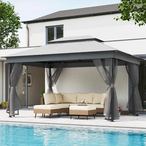 Miniatura 26 de LAUSAINT HOME 8'x8' Outdoor Gazebo, Metal Frame Heavy Duty Patio Canopy Tent Shelter with Double Roofs, Mosquito Nettings and Privacy Screens for