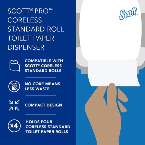 Miniatura 10 de Scott Professional Dispensador de papel higiénico estándar sin núcleo de alta capacidad (44518), negro, capacidad para 4 rollos, montado