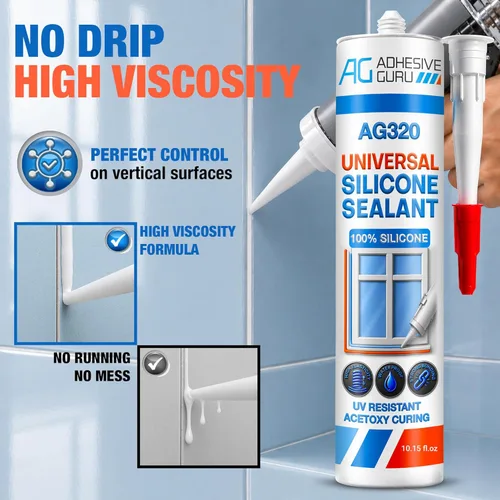 Miniatura 4 de Adhesive Guru Sellador de Silicona Transparente Multiusos Impermeable (12 x 10.15 fl.oz.), Masilla de Silicona 100%, Sellador Adhesivo Resistente a