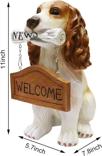 Miniatura 4 de Nature's Mark Estatua de cachorro de perro Cocker Spaniel con letrero de bienvenida reversible y letrero de marcha de resina, decoración de jardín