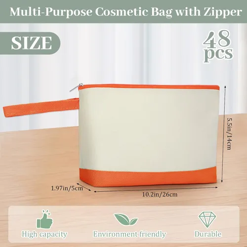 Miniatura 2 de Silkfly Bolsas de maquillaje de lona de algodón con cremallera cosmética de 10.2 x 5.5 x 2 pulgadas, bolsa de bricolaje en blanco a granel