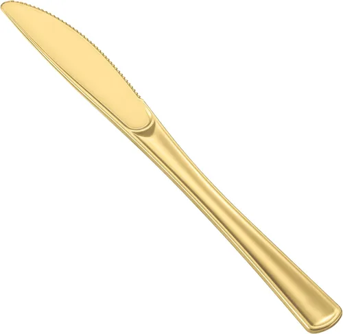 N9R Paquete de 72 Cuchillos de Plástico Dorados, Sólidos, Duraderos y de Servicio Pesado, Utensilios Perfectos para Fiestas, Bodas y Otros Eventos