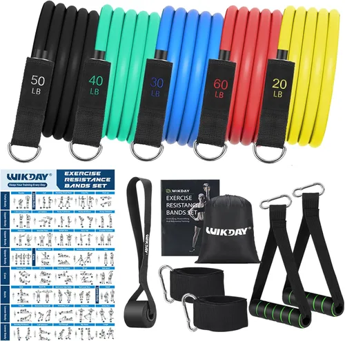 Miniatura 10 de WIKDAY Exercise Resistance Bands with Handles for Working Out Workout Bands Set with Door Anchor for Physical Therapy, Yoga, Pilates